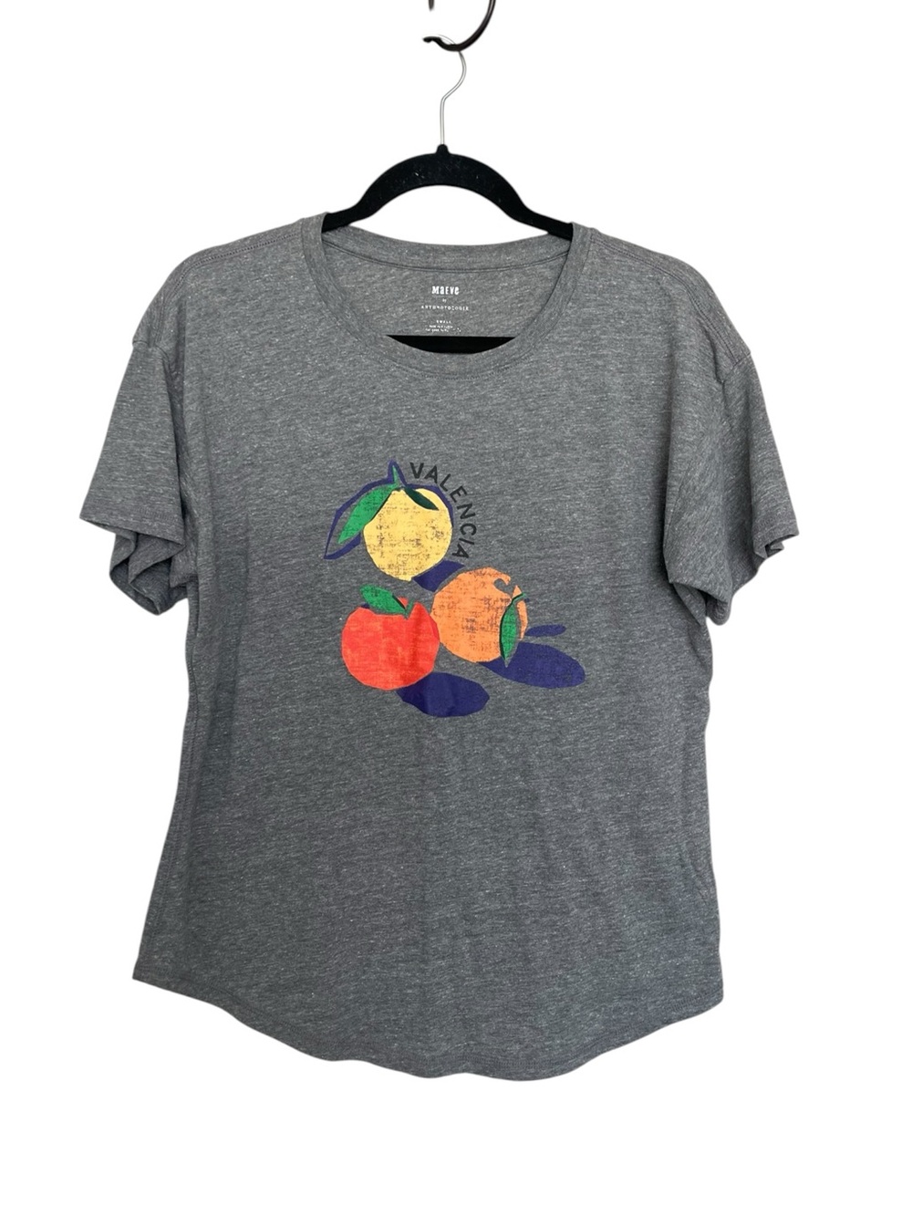 Anthropologie Gray Graphic Tee with Colorful Fruit Print